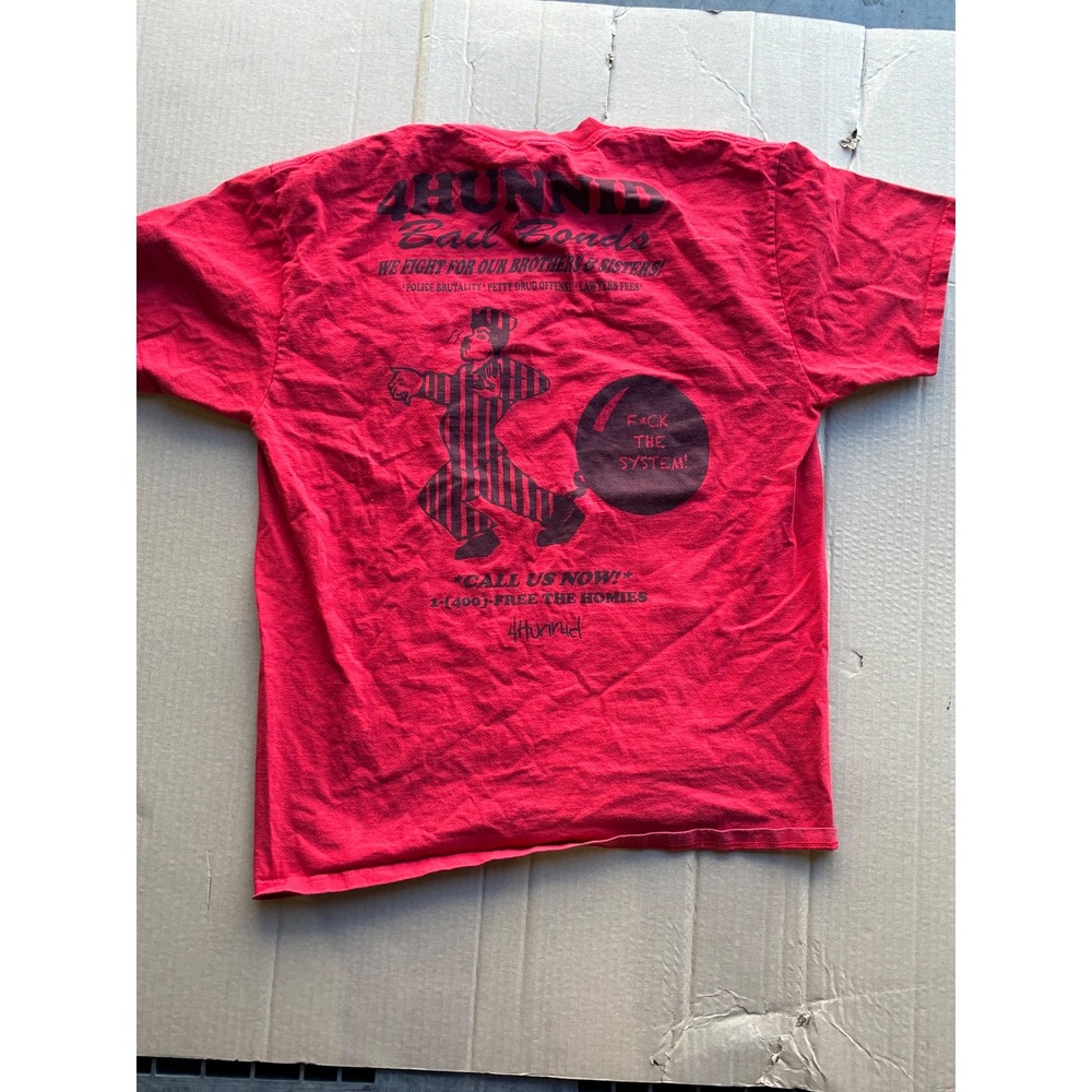 4Hunnid Bail Bonds Red Graphic T-Shirt Mens Large YG Streetwear Tee